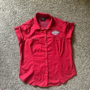 Women’s Harley Davidson Red Button Up Top Size XL